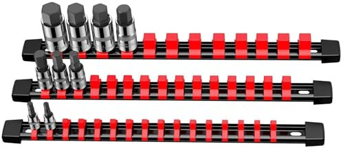 VORXEON Set Portachiavi a Bussola 3 Pezzi: 1/2'', 3/8'', 1/4'' Pollici Drive, Organizzatore Attrezzi da Parete con Binari di Supporto - Ottimizza Spazio Garage, Organizzazione Professionale