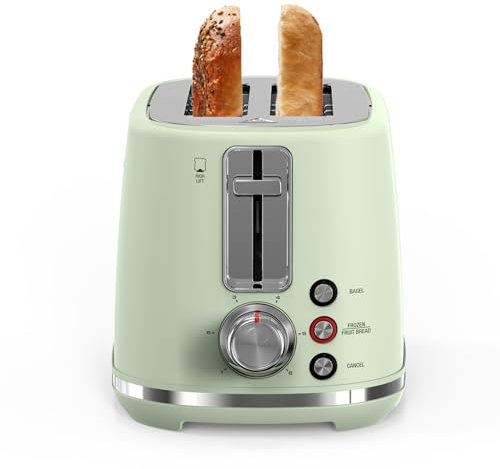 2 Slice Toaster, Wide Slots,High Lift, Auto-Off, & Frozen Modes for Toast, Bagels, Waffles & Fruity Breads, Modern Sleek Design, Easy-Clean Crumb Tray, Green