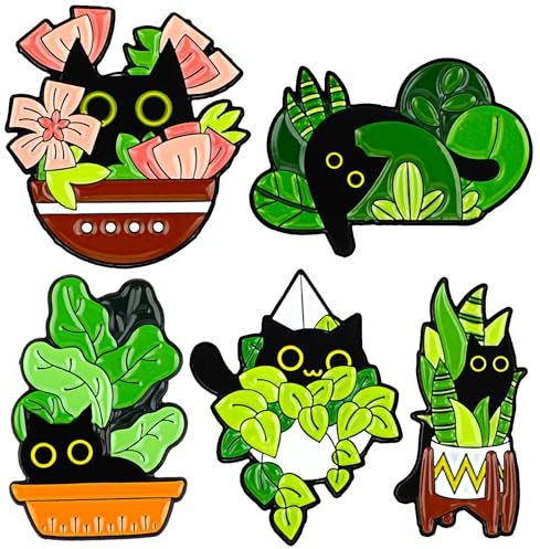 Mabor 5Pcs Cat Enamel Pins Set, Funny Animal Enamel Brooch Pins Badges for Women Girl Cute Black Cat Pins Cartoon Lapel Badges for Bags Clothing