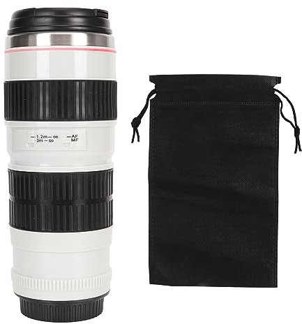 Taza de Café con Lente de Cámara, 400 Ml, Tazas para Lentes de Viaje de Acero Inoxidable, Tapas Selladas, Taza Termo para Cámara de Fotógrafo, Regalo para Hombres, Mujeres, Novio(Blanco)