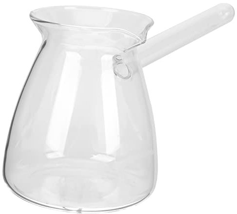 DEARMAMY Turkish Coffee Pot, 450ml Glass Milk Warmer Butter Warming Pot Glass Turkish Coffee Maker with Spout Chai Pot Arabic Coffee Pot Cezve Ibrik for The Stovetop Clear