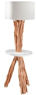 Stehlampe Holz Leinen Natur Weiß Wohnzimmer H:153 cm E27 bis 60 W Dreibein mit Ablagefläche natürlich blendarm wohnliche Stehleuchte LEVI