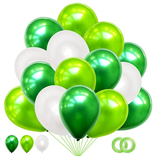 60 Stück Luftballons Grün Weiß Hell-Grüne, Helium Luftballons Grüne, Grün Latex Ballons, 12 Zoll Dschungel Partyballon Deko fur Konfirmation Hochzeit Geburtstag Jungen Kinder Baby Shower Babydusche