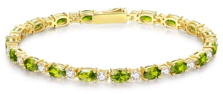 FANCIME Tennisarmband Damen 14K Vergoldet Peridot Tennis Armband 925 Sterling Silber Geburtsstein Geschenk Schmuck für Damen Mädchen, Länge 19 cm