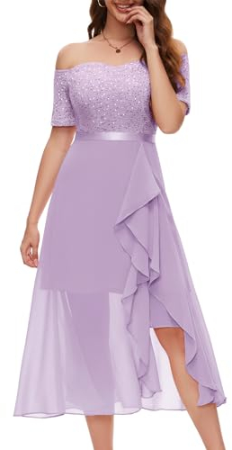 Berylove Brautjungfernkleider Vokuhila Kleid Ballkleider Damen Lang Prom Dress Standesamt Kleider Braut Hochzeitskleid Glitzer Kleid Für Brautmutter BLP7085 Lavender M