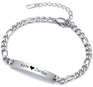 MeMeDIY Personalisiertes Armband Gravur Name/Datum/Koordinaten für Frauen/Freundin/beste Freundin/Brautjungfer Rostfreier Stahl Bar-Armband mit Geburtsstein Verstellbare Kette #01