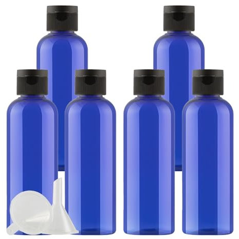 PQPAUTY 6 pièces 100ml Bleu Vide Plastique Bouteille avec Blanc Bouchon à Bascule de Lotion pour crèmes gels shampooing lotions