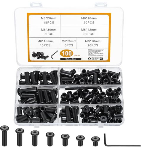 Tuercas de Casquillo M6, Paquete de 100 Tuercas de Casquillo, Tuercas Hexagonales Internas, Conectores de Muebles para Sofás, Acero Niquelado (M6 negro)