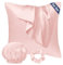 Seiwohl Satin Kissenbezug 40x40 2er Set, Weich wie Seidenkissenbezug Silk Pillowcase, Vegane Seide Kopfkissenbezug Kissenhülle Haarschutz für die Nacht mit Haargummi und Haarhaube, Korallen Rosa