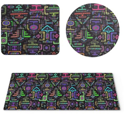 EHOMERY Tapis de Souris One Piece Tapis Souris 3D Motif bohème Bureau Gaming Tapis de Souris Tapis de Bureau Gaming - 3 Pack [30x80 cm, 20x24 cm and Dia 20 cm]
