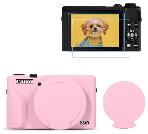 TYUANDOUER G7X Mark III Case & LCD Screen Protector Accessories Kit, Soft Silicone Case for Canon Powershot G7X Mark III Camera, Lightweight Skin Body Protective Cover for G7XIII G7X3 - Pink