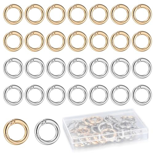30 Pz Scatto Molla Rotonda, Moschettoni per Borse a Innesco Gancio, Accessori Anelli per Borse Uncinetto, Anello Portachiavi a Molla con Fibbia per Zaini Bagagli Cinghie Artigianato, Oro/Argent