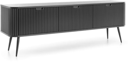 Emporius TV-Lowboard 170 cm Gerly - Dreitürige TV-Schrank, Loft Stil - Gold Griffen, geriffelten Fronten - Schwarz
