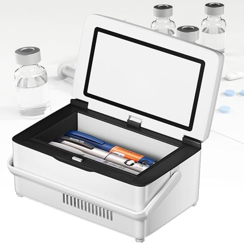 Nevera portátil para insulina, temperatura constante 0-18℃ Mini nevera para medicamentos, tiempo de trabajo largo de 8 horas, mini nevera para medicamentos con pantalla LCD y baterías ,2Battery