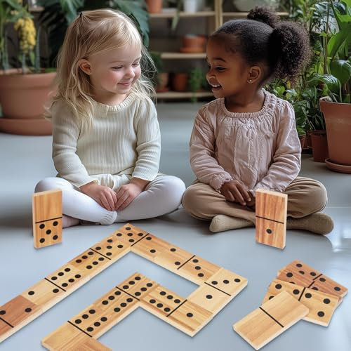 WOODENFUN 28 pezzi di grandi dimensioni domino giocattolo apprendimento gioco domino per bambini adulti montessori giocattoli per bambini in legno gioco da tavolo 15 x 7,5 cm