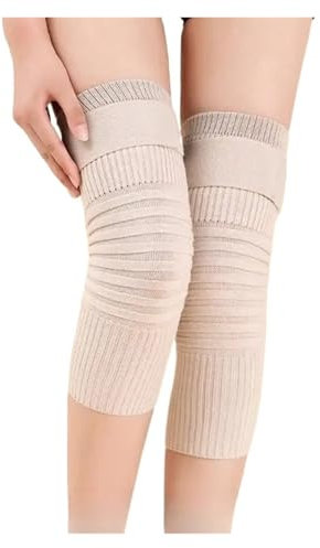Ginocchiera per uomo e donna, supporto per gambe, caldo, invernale, caldo, in lana termica, ginocchiere spesse, Beige, XL(65-80kg)