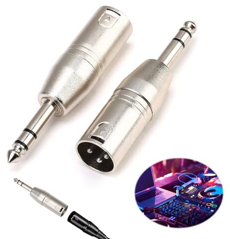 kiki fancy Jack to XLR Adapter, 2 Pack 1/4 Inch 6.35mm TRS Male to XLR Male Stereo Balanced Audio Metal Connector TRS Plug Gender Changer for Mixers Amplifiers Studio Monitors Microphone Converter