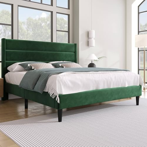 Zenespaoox Bett 140x200 cm, Polsterbett Doppelbett mit Stauraum und Gepolstertes Kopfteil, Bettgestell mit Holzbettbeine und Lattenrost, für Schlafzimmer und Gästezimmer, Samt, Ohne Matratze, Grün