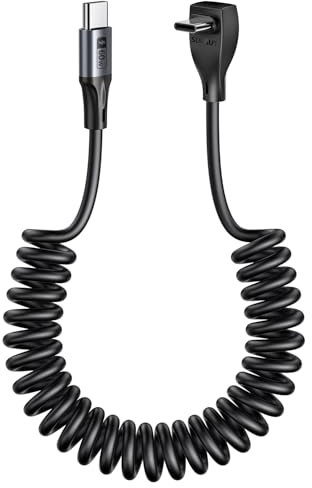 SUNGUY Cable USB C a USB C Espiral Ángulo, 60W Cable USB C Carga Rapida, 【0.3M-0.8M】 Cable Android Auto Tipo C para iPhone 16/15 Pro Max Plus, Galaxy S24/S23, Google Pixel, iPad Pro, MacBook