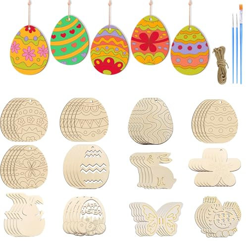 Ostern Basteln Kinder, Osterbasteln mit Kindern, Osterdeko, Ostergeschenke Kinder, Diy Anhänger Ostern, 60 Stück Bastelset, mit Aquarellstift, Deko Schnur