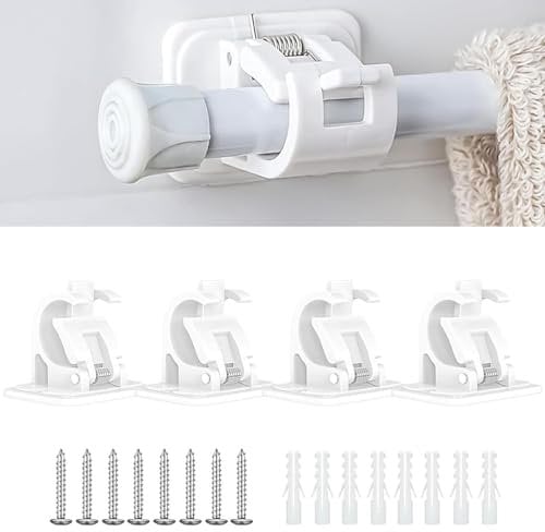 4 Pièces Support Tringle Rideaux sans Percage Plastique Crochet Rideau Adhesifs Porte-Tringles Support Rideau sans Percage Crochets pour la Maison,la Salle de Bain