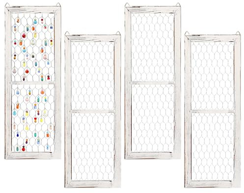Chunful 4 Pack Chicken Wire Wooden Frame Unfinished Wood Window Frame with Chicken Wire Mesh for Crafts Photos Jewelry Decoration(White)