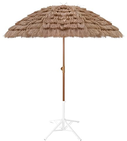 GUOGLZ Sonnenschirm Hawaii, Strohschirm Mit Klappbarem Ständer, Strandschirm Stroh Neigbar, Gartenschirm, Marktschirm Tragetasche(240cm/7.9ft)