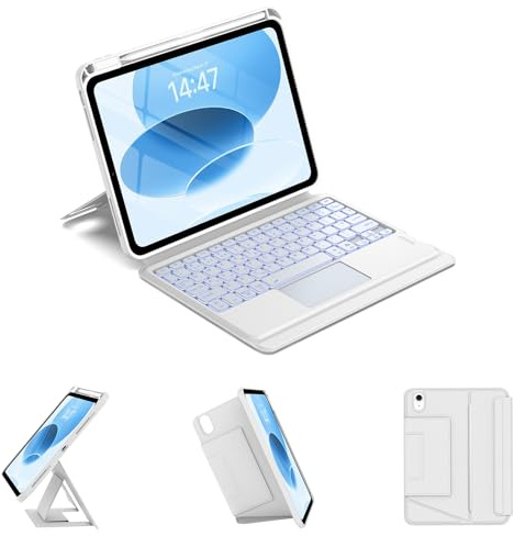 FOGARI Keyboard Case for iPad A16 11th Gen 2025/10th Gen 2022,Detachable Magnetic Backlit Trackpad Keyboard - QWERTY UK English Layout - 3 Devices Bluetooth Channels Change for iPad 10.9/11, White