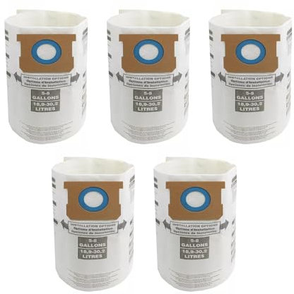 5 bolsas robóticas para aspiradora Shop-Vac de 5 a 8 galones 90661