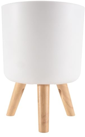 Jrudjsnhhty Modern Plant Pots with Wooden Legs Holder Bedroom Living Room Floor Standing Potted Flower Pot Home Garden -B