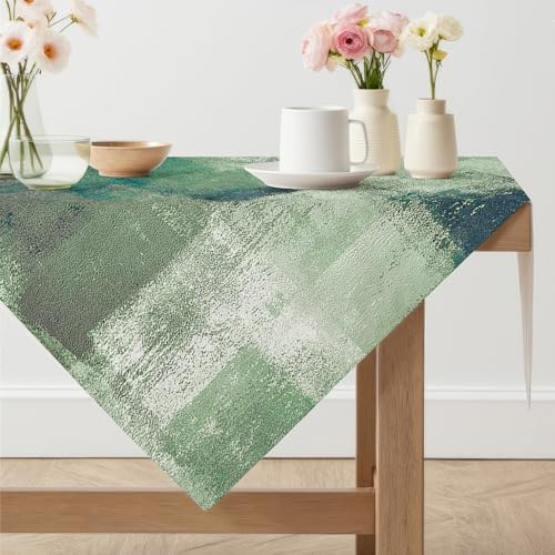Arwllzz Tischdecke Modern Abwaschbare Grün 100x100 cm Kurz Tischdecken Leinen Mittelläufer Kunst Gemälde Tisch Deko Landhausstil Mitteldecke Tischdekoration für Hochzeiten Feiertage