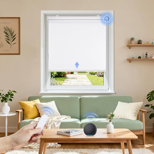 Grandekor Elektrische Rollos Innen Verdunklungsrollo ohne Bohren 85x200 cm | Weiß mit Fernbedienung & Leiser Motor Smart Rollo für Fenster Innen mit Metal Klemmträger,Thermorollo Sonnen-& Sichtschutz