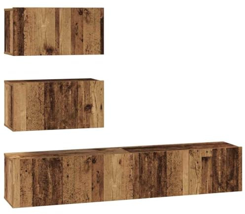 vidaXL TV-Schrank-Set Wandmontiert 4 pcs Altholz Holzwerkstoff, Wohnzimmeraufbewahrung, Moderne Medienkonsole, rechteckiger TV-Schrank, Wandregal, platzsparendes Set