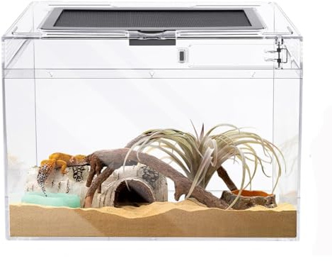 360° PC Terrarium für Reptilien, 40*20*25cm Transparent Reptil Fütterungsbox für Schnecken,Insekten,Wasserschildkröten,Vogelspinnen,Springspinne,Leopard Gecko,Bärtiger Drache,Frosch (15.7*8*10in)