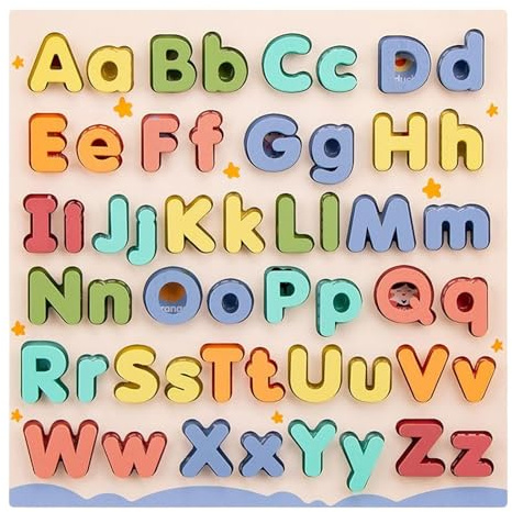 Holzbuchstaben – Holzspielzeug | Alphabet-Puzzle mit Groß- und Kleinbuchstaben | Lernspielzeug für Mädchen und im Vorschulalter