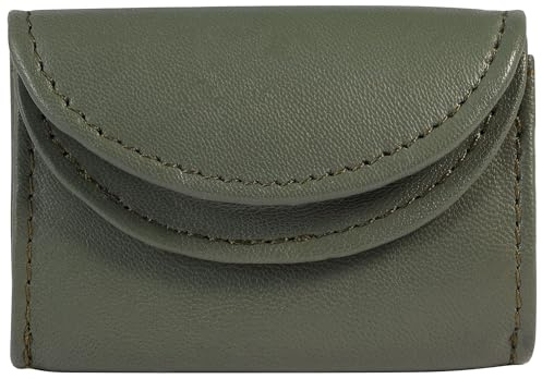 Excellanc Geldbörse für Unisex aus Leder in Grün, Geldbeutel mit Druckknopf in 5,2 x 7,8 x 2,4 cm