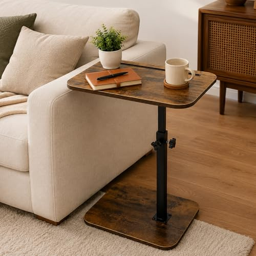 Boarle C Shaped Side Table Adjustable Height,360 Degree Rotating Sofa Table Small Coffee Table for Living Room Bedside C Table with Laptop Stand Easy Assembly Max Weight Capacity 25kg（15.7x11.8 Inch）