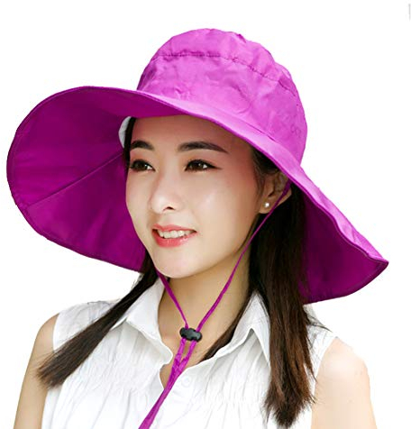 BeFur Chapeau De Pluie Pliable Femme Chapeau Bob De Soleil Imperméable Large Bord Randonnée fuchsia