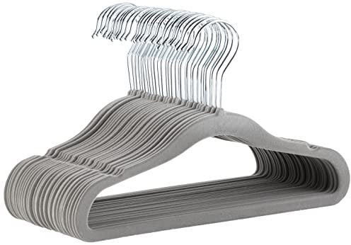 Amazon Basics Kinder-Kleiderbügel aus Samt, rutschfeste Kleiderbügel für Babys und Kleinkinder, 29 cm, 30er-Pack, Grau
