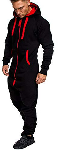 Amaci&Sons Herren Overall Jumpsuit Jogging Onesie Trainingsanzug Camouflage 3004 Schwarz/Rot M
