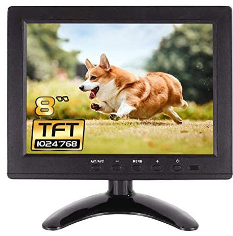 WHOLEV CCTV Monitor 8 inch TFT LCD HD Color Screen 1024 * 768 with AV/VGA/HDMI/BNC Input Built-in Speaker for Raspberry Pi Home Security CCTV PC Display