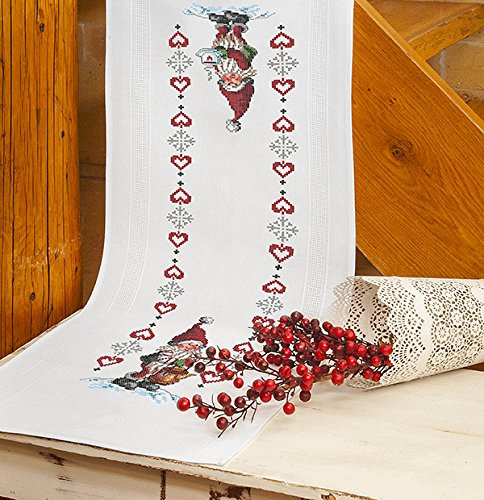 KAMACA Stickpackung Kreuzstich vorgezeichnet Baumwolle komplettes Stickset mit Stickvorlage Stickerei-Kit zum Selbersticken Erwachsene (Wichtel TL 40x100 cm)