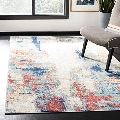 SAFAVIEH Abstrakt Teppich für Wohnzimmer, Esszimmer, Schlafzimmer - Jasper Collection, Kurzer Flor, Grau und Rot, 122 X 183 cm