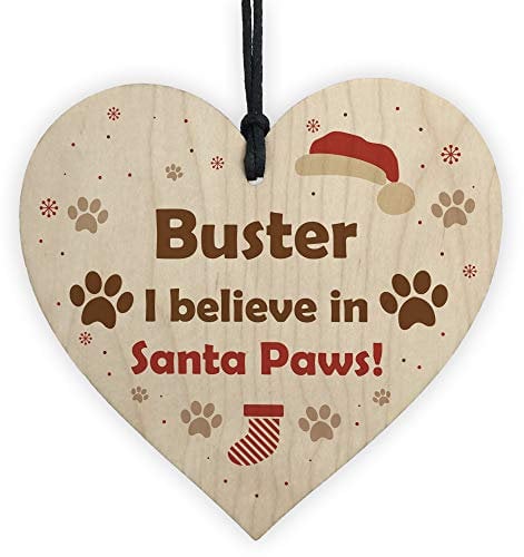 RED OCEAN Pets First Christmas Bauble Decoration Wood Heart Santa Paws Dog Tree Decoration