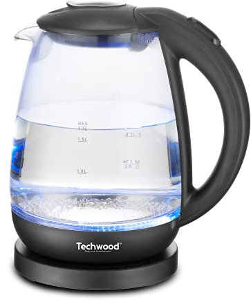 Techwood Bouilloire Electrique en Verre 1,7L-2200W, 1.7 liters, Noir TB-1717V