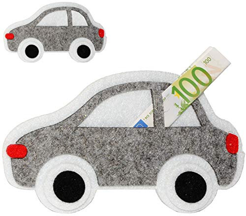Geldgeschenk/Deko/Glückwunschkarte - Filz Auto - grau - ideal für Gutschein + Geldscheine + Foto´s + Glückwünsche - Geldgeschenkverpackung - Reisekasse / ..