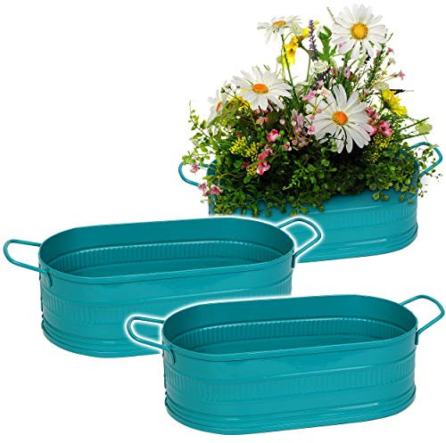 alles-meine.de GmbH Design - Blumentopf/Pflanzkübel/Pflanzschale - Metall - türkis blau/Mint - OVAL - 28 cm - frostsicher - MITTEL groß - mit Henkel - Eimer/Dekotopf - Üb..