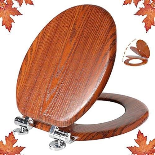 Round Toilet Seat Molded Wood Toilet Seat with Quietly Close and Quick Release Hinges, Easy to Install also Easy to Clean by Angol Shiold (Round, Brownish Red)