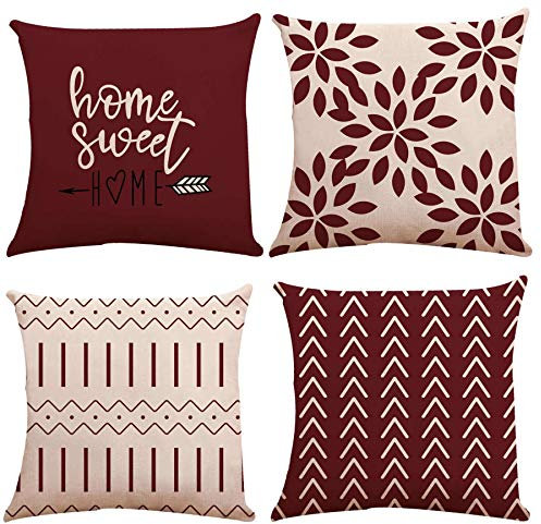 YCOLL Kissenbezüge 4er Set Leinen Kissenbezüge Dekokissen für Sofa, Couch, Gartenbett 50x50cm