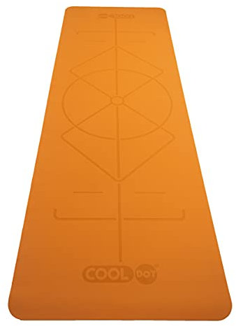COOLDOT Rutschfeste Yoga-Matte 100% Ökologischer Naturkautschuk - Matte Premium Yoga-Matte Pilates mit System Ausrichtung Körperlinien + Riemen Transport (Orange, 1.5 mm)